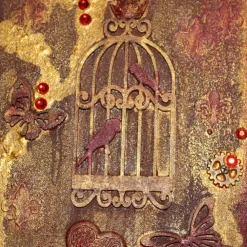 Hot Collage Acrylbild BIRDCAGE im angesagten Shabby Stil  auf einem Holzobjekt gestaltet Steampunk Malerei Holzbild Geschenke Für Frauen