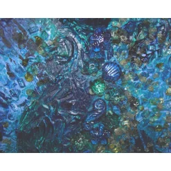 Kunst|Susanne Hiebl...die etwas andere Art! Collage DEEP BLUE HEART auf einem Keilrahmen Geschenk zum Valentinstag Muttertag Hochzeitstag Acrylmalerei Herzbild