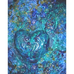 Hot Collage DEEP BLUE HEART auf einem Keilrahmen Geschenk zum Valentinstag Muttertag Hochzeitstag Acrylmalerei Herzbild Kunst