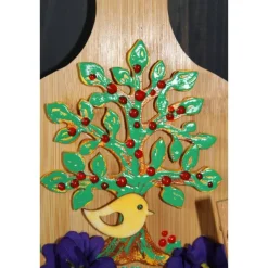 Hot Collage Geldgeschenk zum Muttertag  BAUM & LEITERWAGERL, abstrakt gestaltet auf einem Bambus-Brettchen Wandbild Kunst