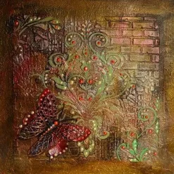 Collage SCHMETTERLING Acrylbild Malerei mit Acrylfarben in dunklen Farben Kunst