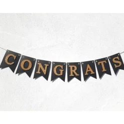 Geschenke|TiJaPapierDeko Congrats Glückwunsch Girlande in schwarz und gold Prüfung Bachelor Master Abitur Abschluss