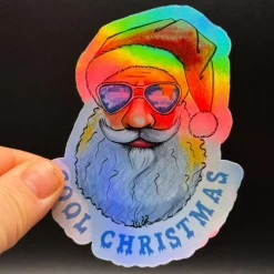 Outlet Cool Christmas holografischer Vinylsticker Motiv Santa mit Sonnenbrille | handgemachter Weihnachtsaufkleber Sticker & Aufkleber