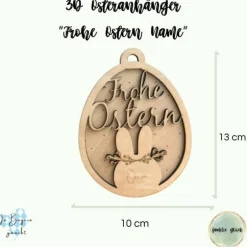 3D Anhänger für Ostern aus Holz in Osterhasenform personalisiert mit Name als kleines Geschenk, Holzanhänger Ostern Osterdeko