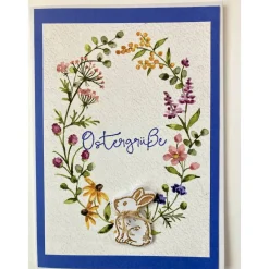 Best 3D Glückwunschkarte zu Ostern Florales Design Blau, bunt Handgefertigt A6 Hochformat Osterkarten