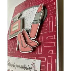 Best 3D Muttertagskarte mit Parfüm,Lippenstift und High Heels, gefertigt in Handarbeit mit Stampin'Up Materialien Unikat Glückwunschkarten