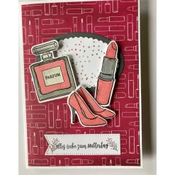 Best 3D Muttertagskarte mit Parfüm,Lippenstift und High Heels, gefertigt in Handarbeit mit Stampin'Up Materialien Unikat Glückwunschkarten