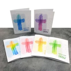 Dankeskarten|Reizvolle Karten und mehr Danksagungskarte Konfirmation Kommunion Firmung "Aquarell-Kreuz"