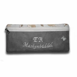 Outlet Deine Tasche - Dein Text - Personalisiertes Täschchen grau maritim Muscheln gestickter Wunschtext Monogramm Kinder Federmäppchen