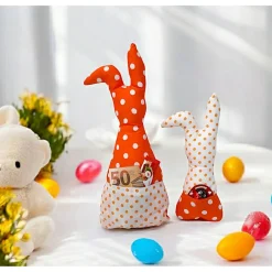 Ostergeschenke|Afrosteff Deko Hasen im 2er Set, Oster Deko, Stoffhasen, Osterhasen mit Tasche