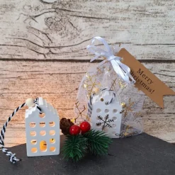 Sale Deko Häuschen mit Ballonlicht im Organzasäckchen ~ Lichthäuser ~ Weihnachten ~ Lichthaus Kerzen & Beleuchtung