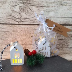 Sale Deko Häuschen mit Ballonlicht im Organzasäckchen ~ Lichthäuser ~ Weihnachten ~ Lichthaus Kerzen & Beleuchtung