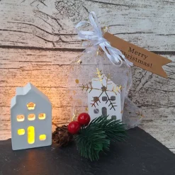 Sale Deko Häuschen mit Ballonlicht im Organzasäckchen ~ Lichthäuser ~ Weihnachten ~ Lichthaus Kerzen & Beleuchtung