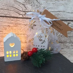 Sale Deko Häuschen mit Ballonlicht im Organzasäckchen ~ Lichthäuser ~ Weihnachten ~ Lichthaus Kerzen & Beleuchtung