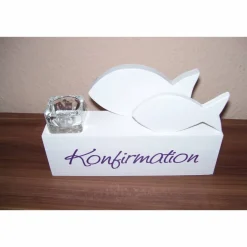 Discount Deko zur  Taufe, Konfirmation, Kommunion, Hochzeit Fische auf Block Dekoration