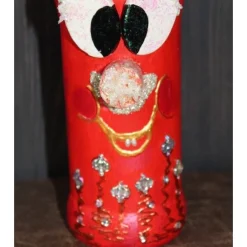 Clearance Dekofigur GLITZERWICHTEL Weihnachtswichtel witzige Upcyclingfigur aus Glasflasche m. handgestricktem Mützchen Weihnachtsdeko