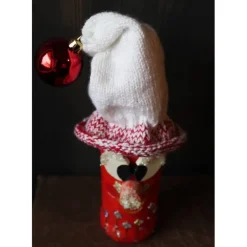 Clearance Dekofigur GLITZERWICHTEL Weihnachtswichtel witzige Upcyclingfigur aus Glasflasche m. handgestricktem Mützchen Weihnachtsdeko