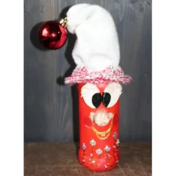 Clearance Dekofigur GLITZERWICHTEL Weihnachtswichtel witzige Upcyclingfigur aus Glasflasche m. handgestricktem Mützchen Weihnachtsdeko