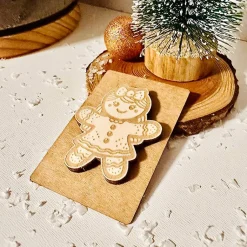 Deko-Figur Lebkuchenfrau, Holz auf Kraftpapier Geschenkeanhänger