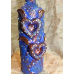 Dekoflasche GEFLÜGELTE HERZEN Upcycling Flasche Flaschenkunst Dekoration Collage Wohndeko Geldgeschenk Kunst