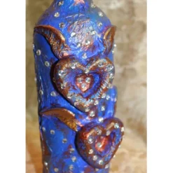 Dekoflasche GEFLÜGELTE HERZEN Upcycling Flasche Flaschenkunst Dekoration Collage Wohndeko Geldgeschenk Kunst