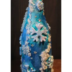 Weihnachtsdeko|Susanne Hiebl...die etwas andere Art! Dekoflasche GLITZERNDE KRISTALLE Upcycling bemalte Glasflasche Geschenk Winterdeko Wohndeko