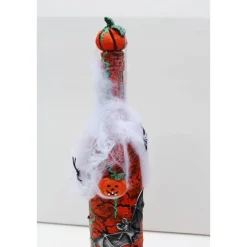 Discount Dekoflasche HALLOWEEN Upcycling bemalte dekorierte Glasflasche Flaschenkunst Dekoration Collage Herbstdeko Halloweendeko Deko Halloween