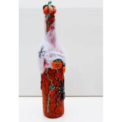 Discount Dekoflasche HALLOWEEN Upcycling bemalte dekorierte Glasflasche Flaschenkunst Dekoration Collage Herbstdeko Halloweendeko Deko Halloween