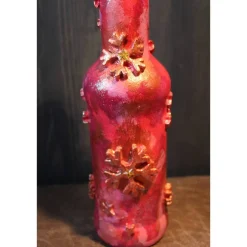 Dekoflasche ROTER KRISTALLZAUBER Upcycling bemalte Glasflasche Geschenk Winterdeko Wohndeko Weihnachtsdeko