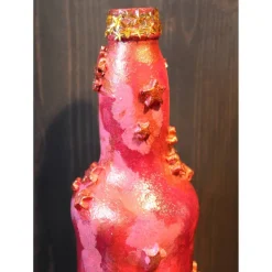Dekoflasche ROTER KRISTALLZAUBER Upcycling bemalte Glasflasche Geschenk Winterdeko Wohndeko Weihnachtsdeko