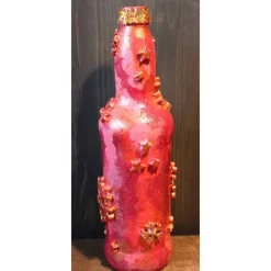 Dekoflasche ROTER KRISTALLZAUBER Upcycling bemalte Glasflasche Geschenk Winterdeko Wohndeko Weihnachtsdeko