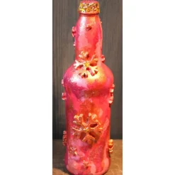 Dekoflasche ROTER KRISTALLZAUBER Upcycling bemalte Glasflasche Geschenk Winterdeko Wohndeko Weihnachtsdeko
