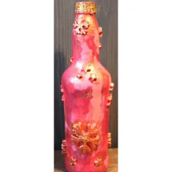 Dekoflasche ROTER KRISTALLZAUBER Upcycling bemalte Glasflasche Geschenk Winterdeko Wohndeko Weihnachtsdeko