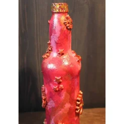 Dekoflasche ROTER KRISTALLZAUBER Upcycling bemalte Glasflasche Geschenk Winterdeko Wohndeko Weihnachtsdeko