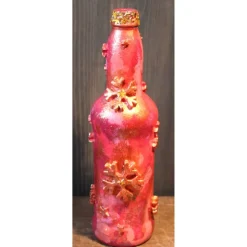 Dekoflasche ROTER KRISTALLZAUBER Upcycling bemalte Glasflasche Geschenk Winterdeko Wohndeko Weihnachtsdeko