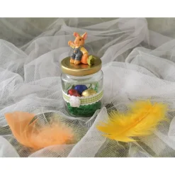 Online Dekoglas mit grünem Karoband und Hase für Ostern Geschenkverpackungen
