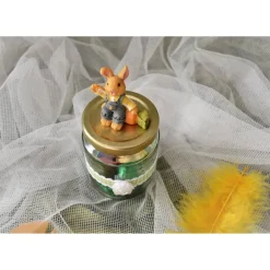 Online Dekoglas mit grünem Karoband und Hase für Ostern Geschenkverpackungen