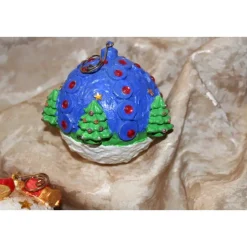 Hot Dekokugeln 2er Set BÄUMCHEN + GLOCKEN Acrylmalerei Collage auf einer Kunststoffkugel weihnachtliche Hängedeko Weihnachtsdeko