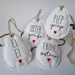 Sale Deko-Osterei aus Vintage-Baumwollstoff "FROHE Ostern" - von Ostereier