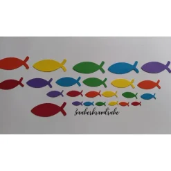 Dekoration|Zauberkramtruhe Dekoration bunte Streuteile 138 Fische (1,6cm - 5cm) in 6 Farben des Regenbogens für Deko und Basteln zur Taufe, Konfirmation, Kommunion