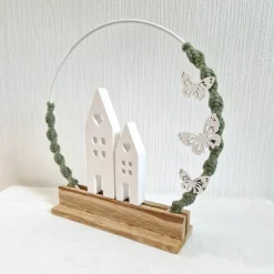 Tischdekoration|Mareenkäfer handmade Deko-Ring mit Häuschen und Schmetterlingen