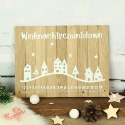 Best Deko-Schild aus Holz mit Häusern Weihnachtscountdown | Natürliche Adventskalender Alternative | Holzschild Advent Adventskalender
