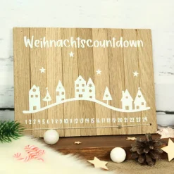 Best Deko-Schild aus Holz mit Häusern Weihnachtscountdown | Natürliche Adventskalender Alternative | Holzschild Advent Adventskalender