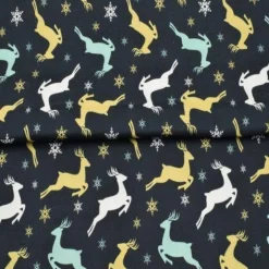 Discount Dekostoff mit Renntieren – Taschenstoff & Möbelstoff Meterware in schwarz weiß ocker türkis | Weihnachtsstoffe made in EU Weihnachtsstoffe