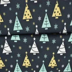 Sale Dekostoff Sterne & Tannenbaum schwarz weiß ocker türkis – Taschenstoff & Möbelstoff Meterware, Weihnachtsstoffe, made in EU Weihnachtsstoffe