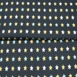 Weihnachtsstoffe|Modeatelier-Hildegard Dekostoff Sterne Meterware schwarz weiß ocker türkis – Baumwolle für Taschen, Möbel & Weihnachten, Öko-Tex