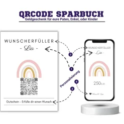 Online Digitale Spardose | Personalisiertes Geldgeschenk | QrCode Geschenkkarte | Regenbogen Geldgeschenke