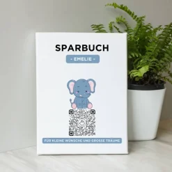 Best Digitales Sparbuch | Personalisiertes Geldgeschenk | QrCode Bild auf Leinwand 20x30cm | Motiv Elefant Geldgeschenke