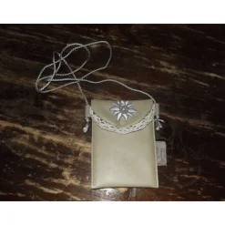 Clearance Dirndl Handytasche, Trachtenhandtäschchen aus beigem Kunstleder mit Edelweißstickerei Trachtentaschen