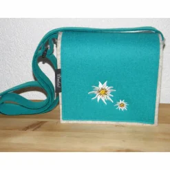 Discount Dirndltasche, Unikat, aus Wollfilz in hellmeliert und türkis, bestickt mit Edelweiß, Umhängetasche, Oktoberfest, handgemacht von Trachtentaschen